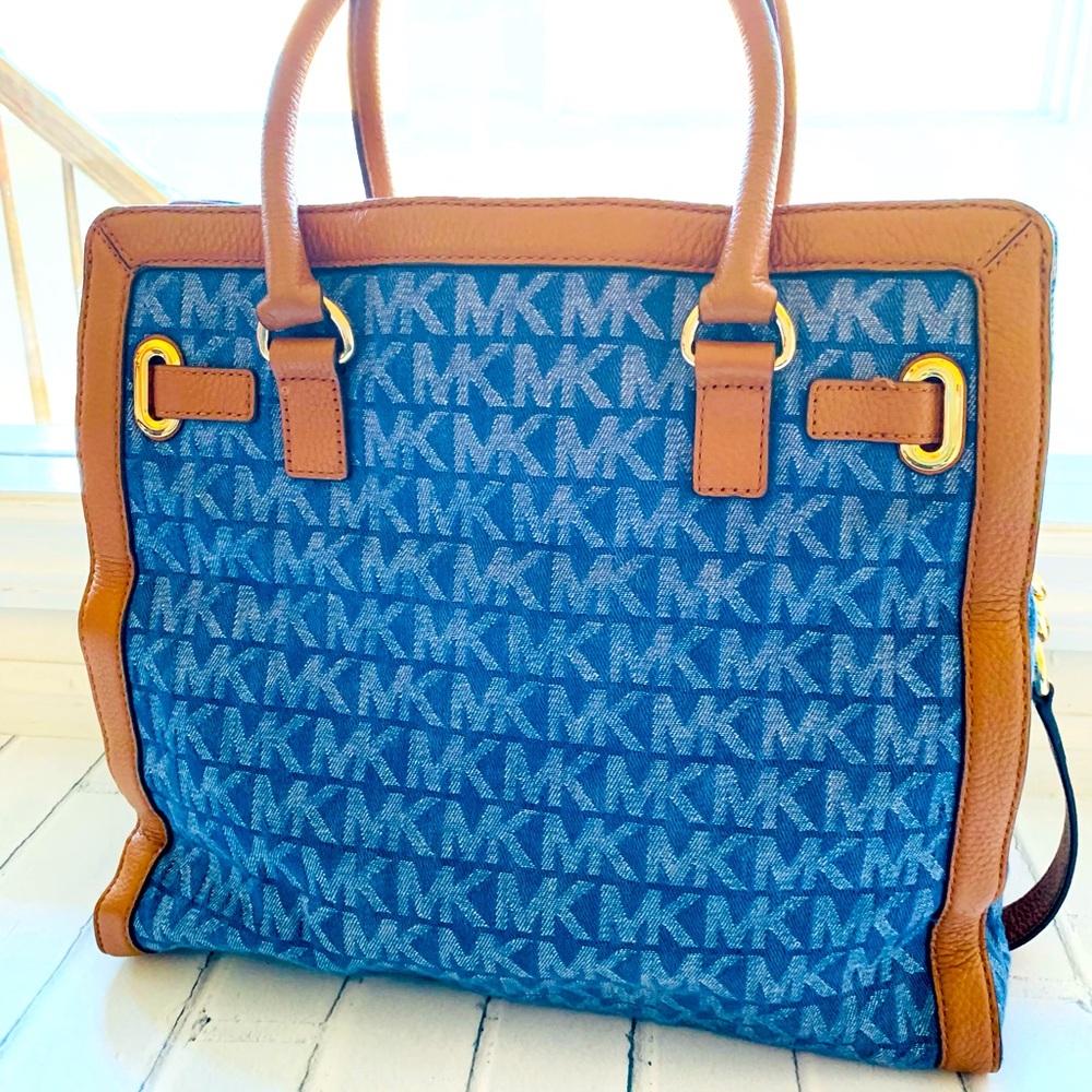 Michael Kors Blue Denim and Brown Leather Tote - Picture 2 of 15